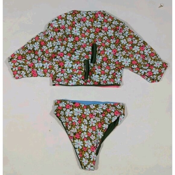 Maaji Crocodile Reversible Crop Cover-Up Jacket Bottoms Est Size XS Floral - Picture 4 of 12